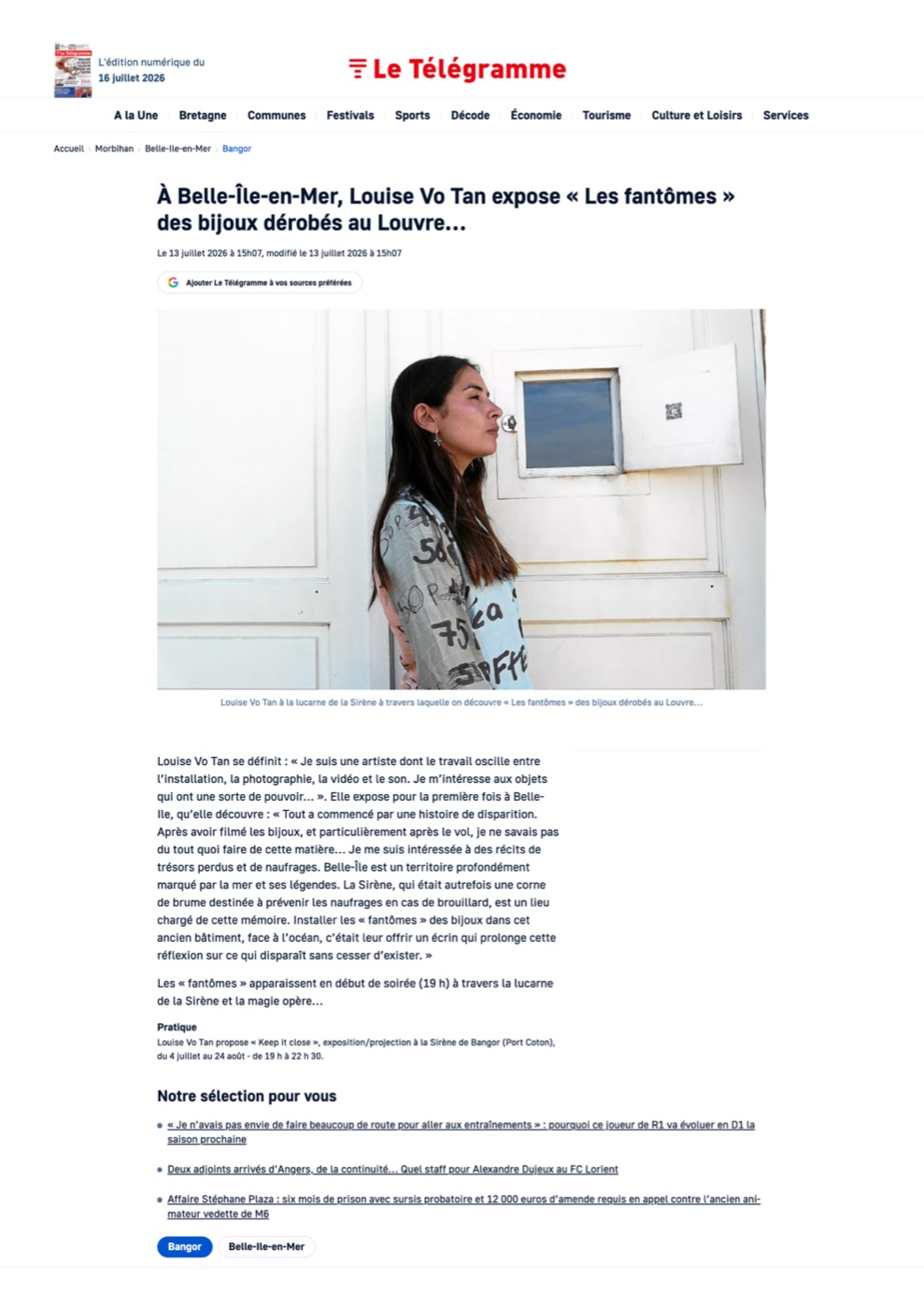 Le Télégramme coverage of Louise Vo Tan